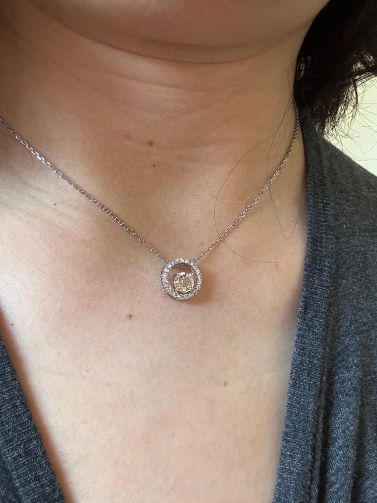 Customer photo review of Reign 18k White Gold Plated Halo Necklace with Swarovski Crystals