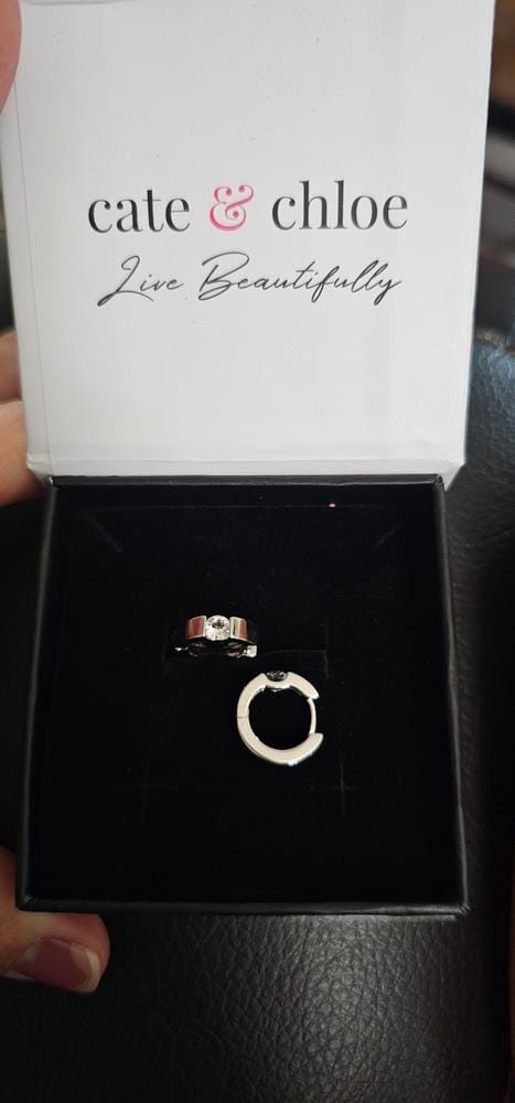 Customer photo review of Charlie 18k White Gold Plated 14mm Hoop Earrings with Round Swarovski Crystals