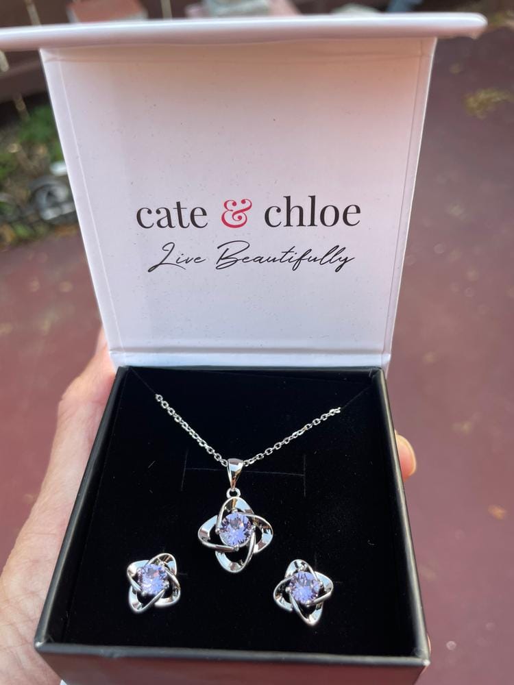 Customer photo review of Infinity 18k White Gold Plated Birthstone Flower Earrings with Swarovski Crystals