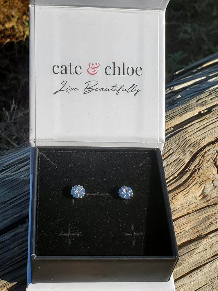 Customer photo review of Khloe 18k White Gold Plated Flower Heart Earrings with Crystals