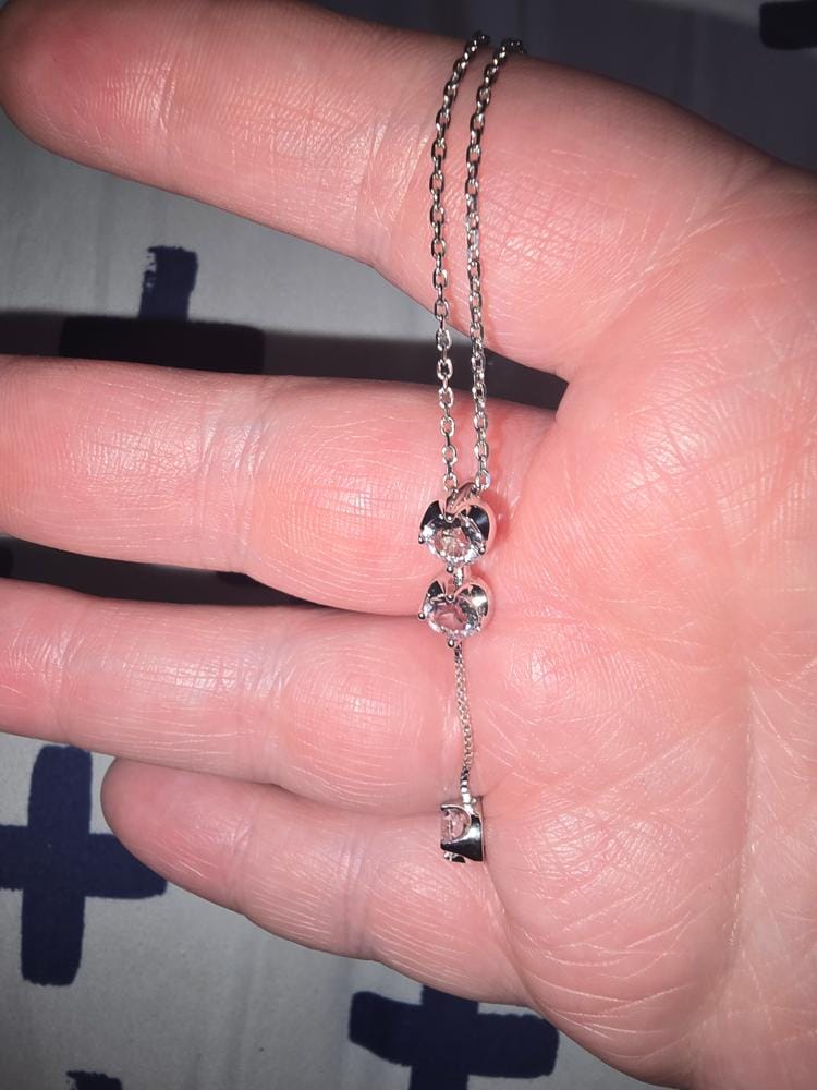 Customer photo review of Sloane 18k White Gold Plated Drop Necklace with Swarovski Crystals