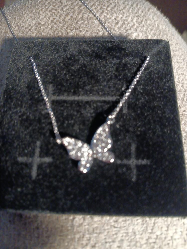 Customer photo review of Yuenen 18k White Gold Plated Silver Butterfly Necklace with Swarovski Crystals