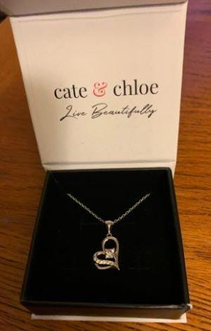 Customer photo review of Kara 18k White Gold Plated Silver Heart Necklace with Swarovski Crystals