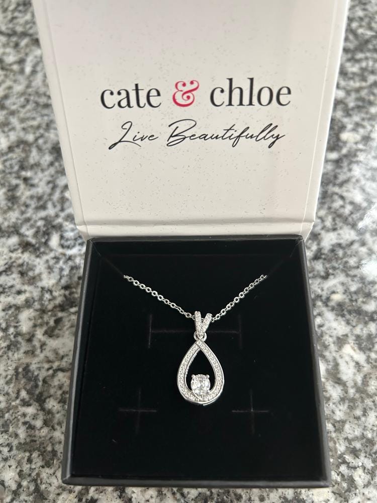 Customer photo review of Arabella 18k White Gold Plated Teardrop Necklace with Simulated Diamond Crystals