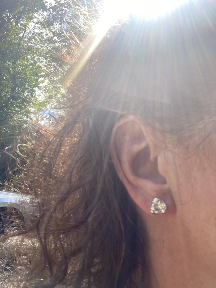 Customer photo review of Harmony 18k White Gold Plated Stud Earrings with Round Swarovski Crystals