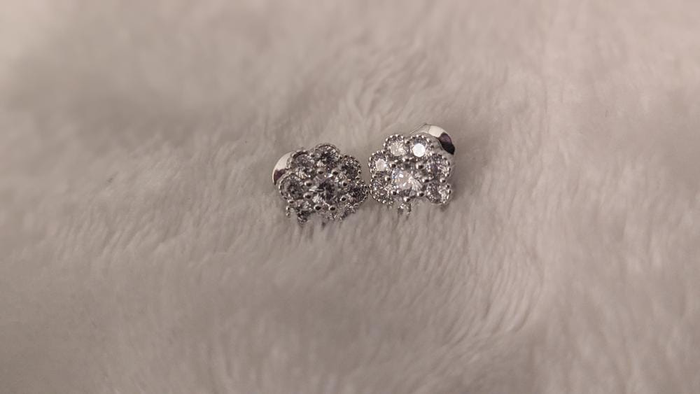 Customer photo review of Alyssa 18k White Gold Plated Flower Stud Earrings with Simulated Diamond Crystals