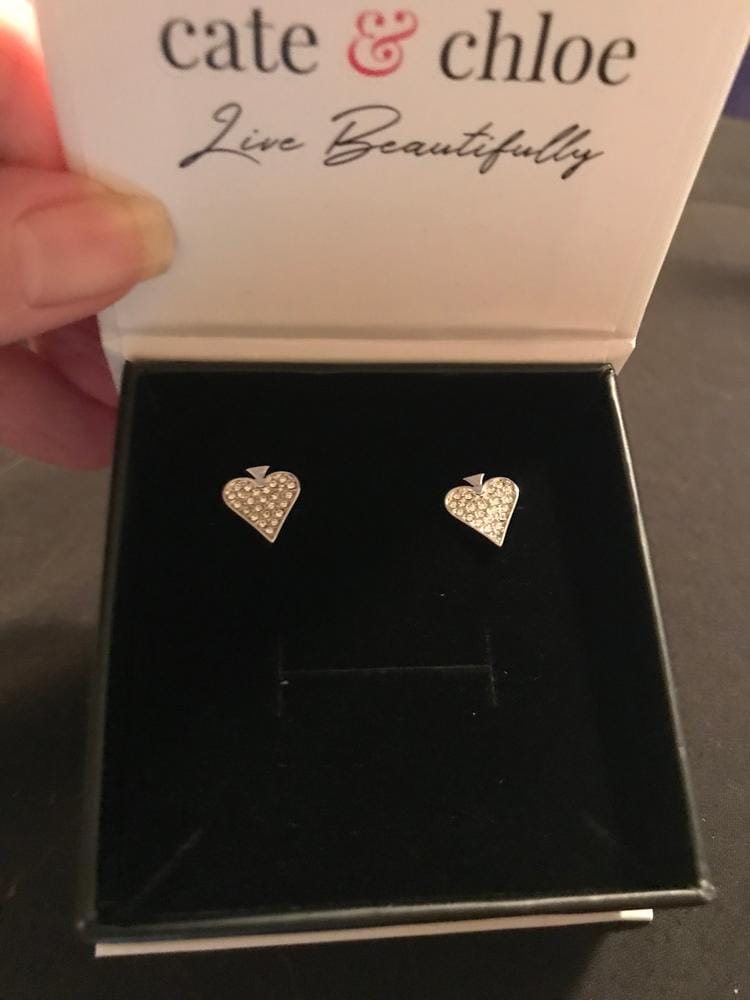 Customer photo review of Dylan 18k White Gold Plated Heart Earrings with Swarovski Crystals — Final Sale