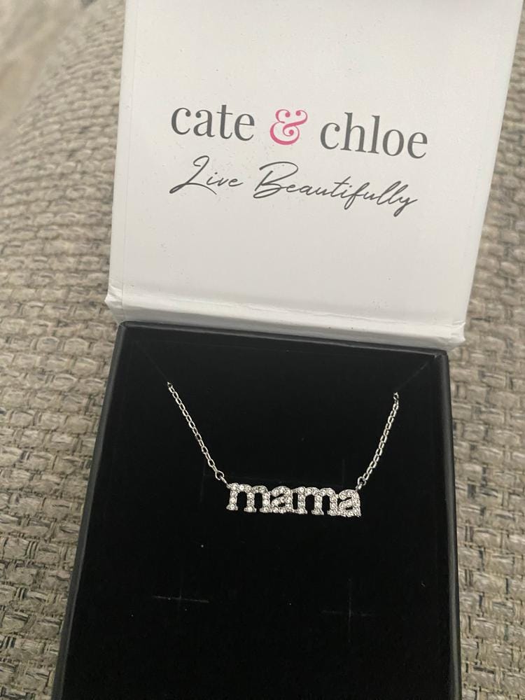 Customer photo review of Kelly 18k White Gold Plated Mama Necklace with Swarovski Crystals