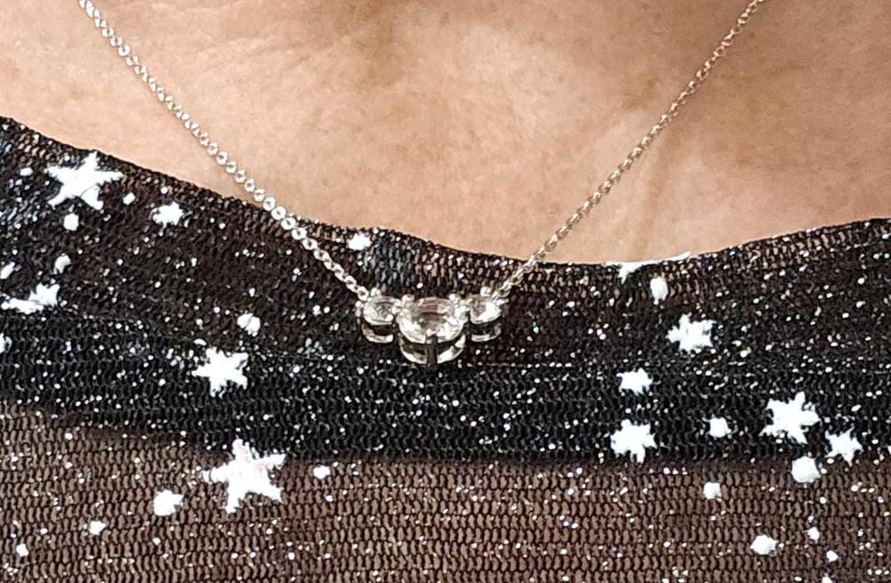 Customer photo review of Calliope 18k White Gold Plated 3-Stone Pendant Necklace with Swarovski Crystals