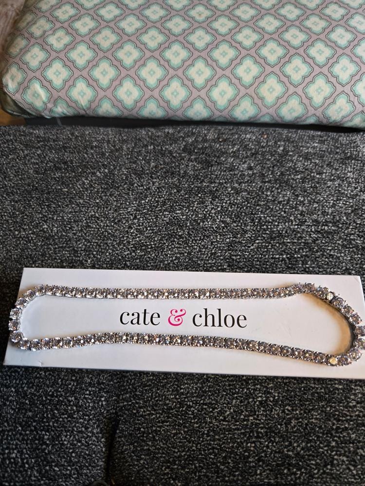 Customer photo review of Priscilla 18k White Gold Plated Tennis Necklace with Simulated Diamond Crystals