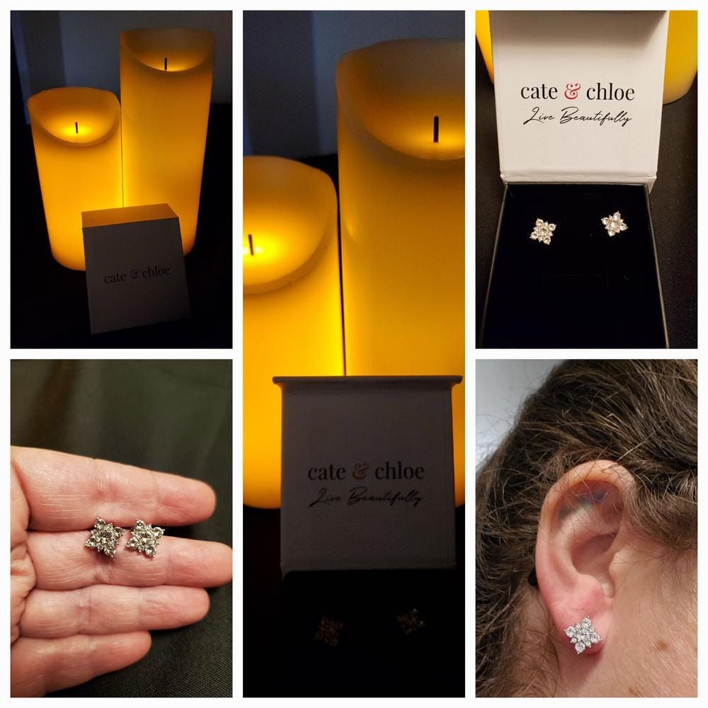 Customer photo review of Macie 18k White Gold Plated Cluster Stud Earrings with Swarovski Crystals - Final Sale