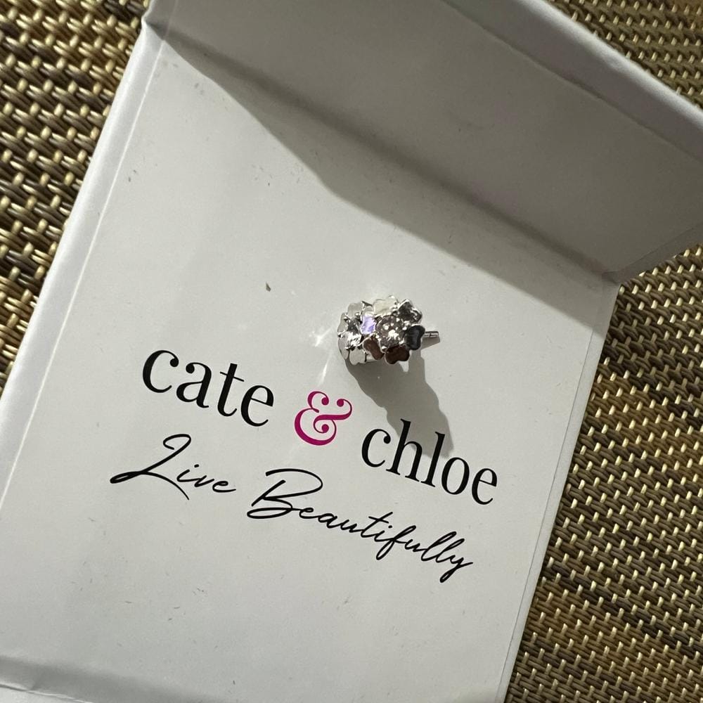 Customer photo review of Khloe 18k White Gold Plated Flower Heart Earrings with Crystals