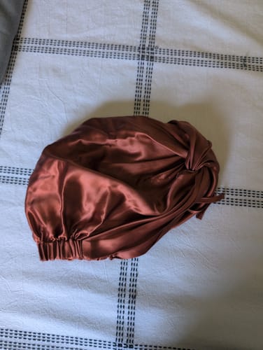 Customer photo review of Organic Silk Hair Bonnet