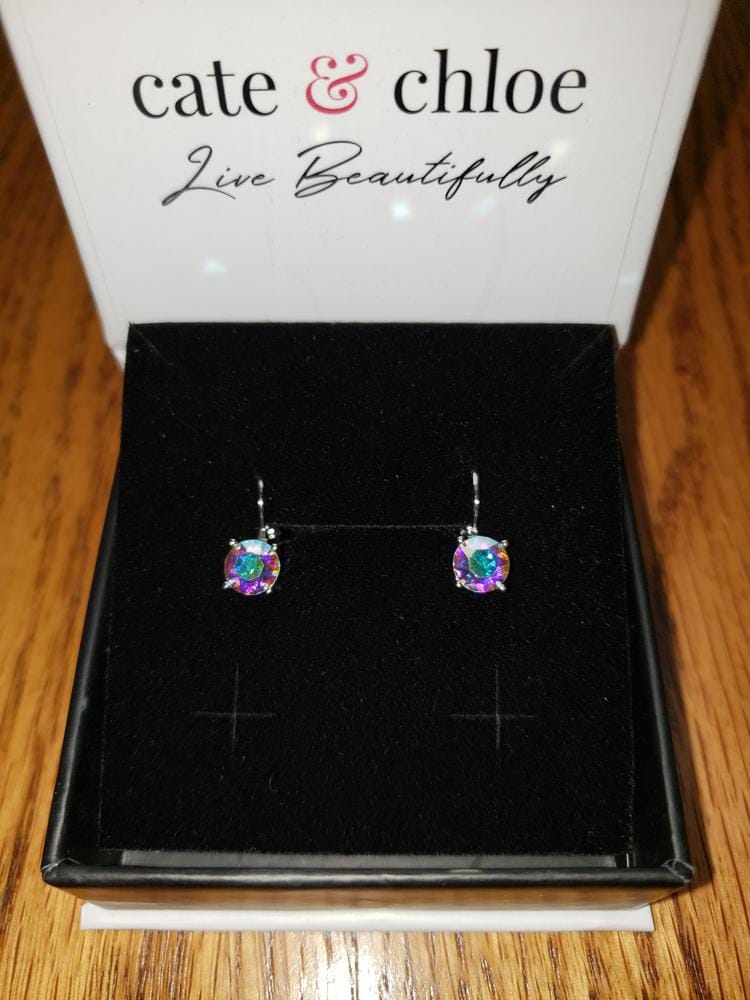Customer photo review of Lyric 18k White Gold Plated Drop Earrings with Swarovski Crystals