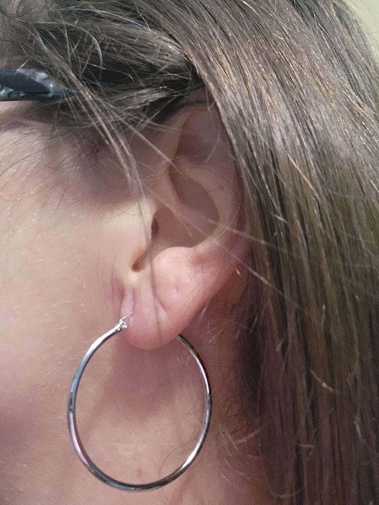 Customer photo review of Monica 18k White Gold Plated 10mm/40mm/50mm Hoop Earrings