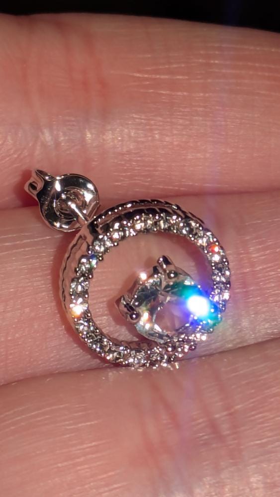 Customer photo review of Reign 18k White Gold Plated Halo Drop Stud Earrings with Swarovski Crystals