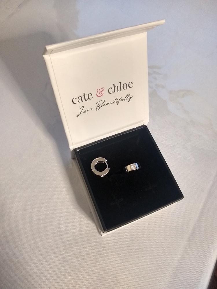 Customer photo review of Alana 18k White Gold Plated 14mm Small Hoop Earrings with Swarovski Crystals — Final Sale - Fab Fav