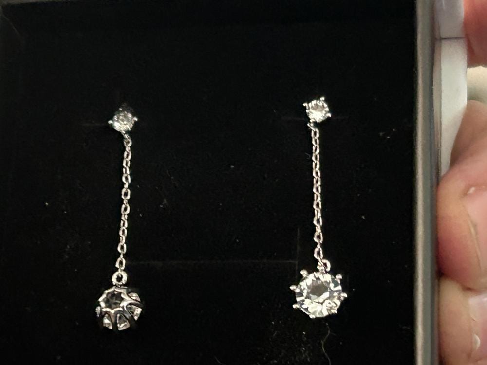 Customer photo review of Jessie 18K White Gold Plated Dangle Stud Earrings with Swarovski Crystals