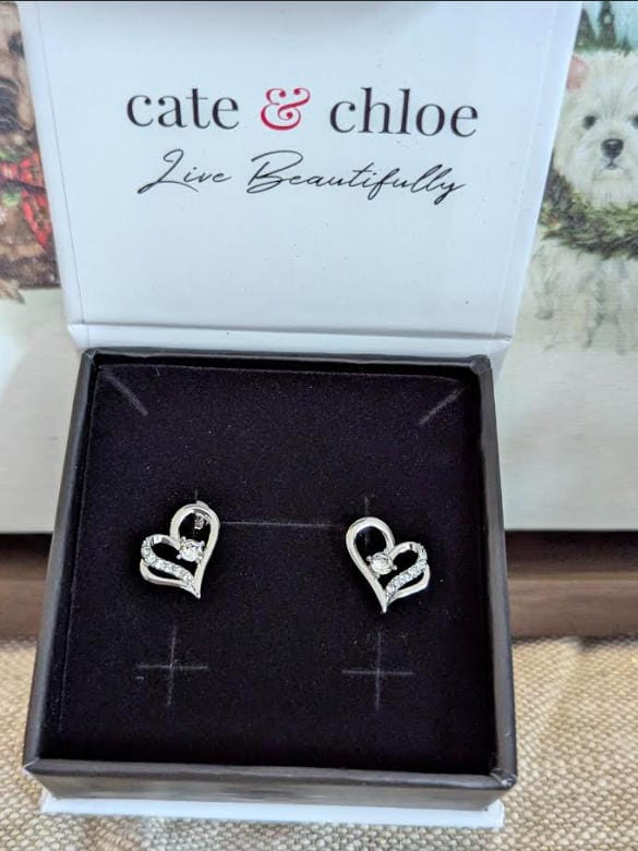 Customer photo review of Kara 18k White Gold Plated Silver Heart Stud Earrings with Swarovski Crystals