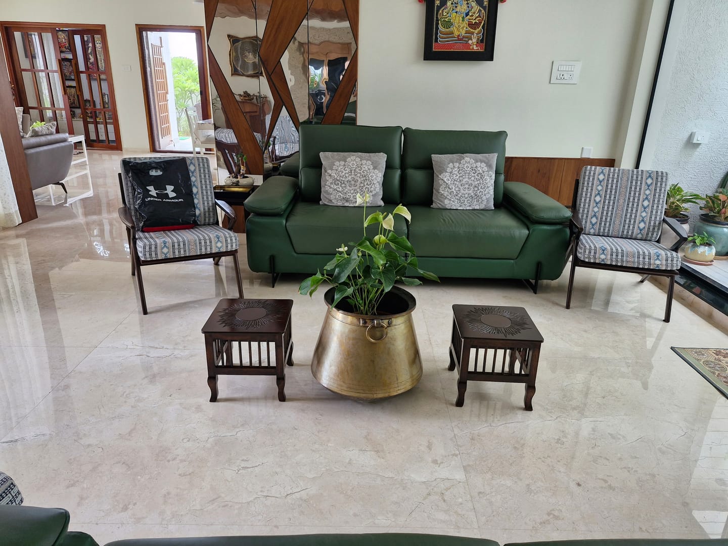 Customer photo review of Mango Wood Walnut Finish Handmade Carving Classic Side Table for Living Room