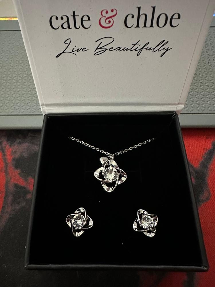 Customer photo review of Infinity 18k White Gold Plated Birthstone Flower Earrings with Swarovski Crystals