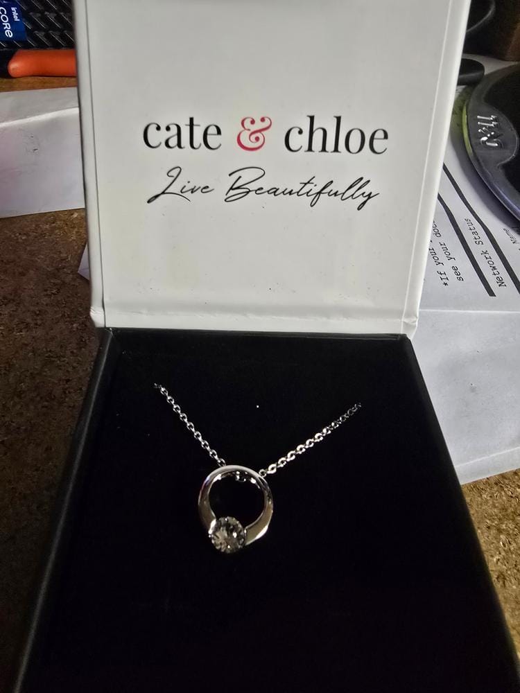 Customer photo review of Dahlia 18k White Gold Plated 13mm Hoop Necklace with Swarovski Crystal