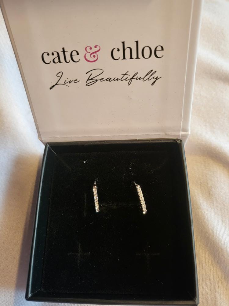 Customer photo review of Phoebe 18k White Gold Plated 14mm Hoop Earrings with Swarovski Crystals
