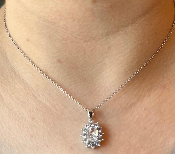 Customer photo review of Calliope 18k White Gold Plated 3-Stone Pendant Necklace with Swarovski Crystals