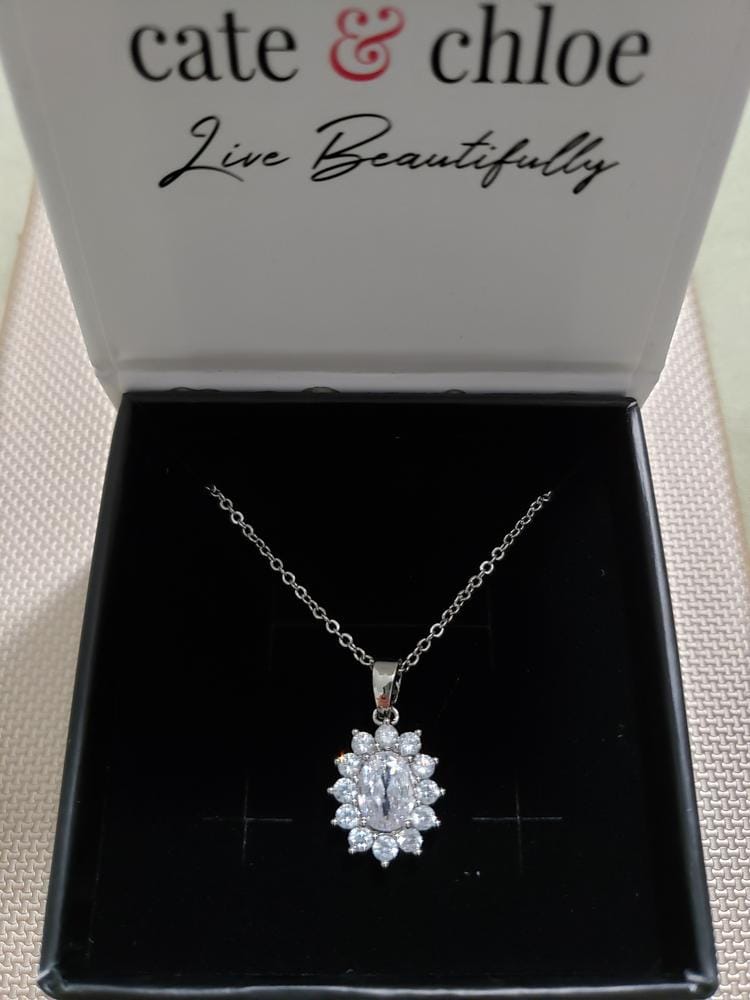 Customer photo review of Calliope 18k White Gold Plated 3-Stone Pendant Necklace with Swarovski Crystals