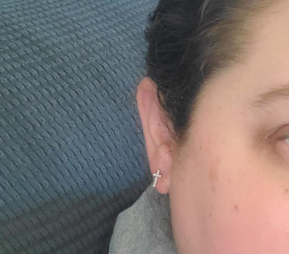Customer photo review of Nayeli 18k White Gold Plated Silver Cross Stud Earrings with Swarovski Crystals