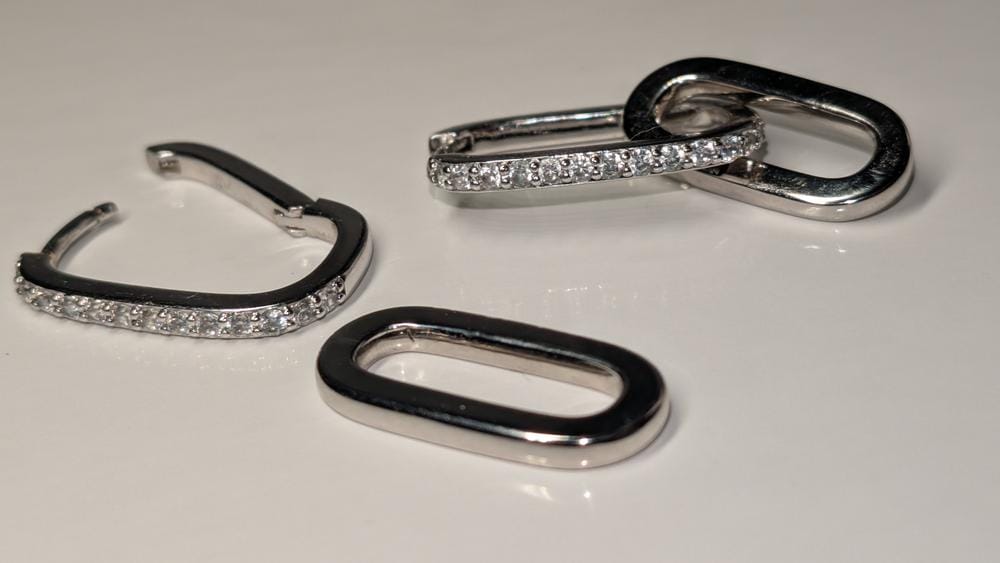 Customer photo review of Remington 18k White Gold Plated Dangle Chain Link Earrings with Swarovski Crystals