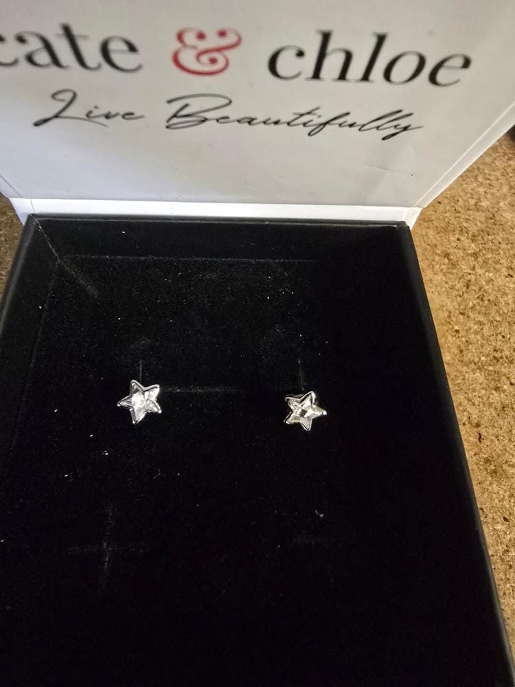 Customer photo review of Lealani 18k White Gold Plated Stud Earrings with Swarovski Crystals
