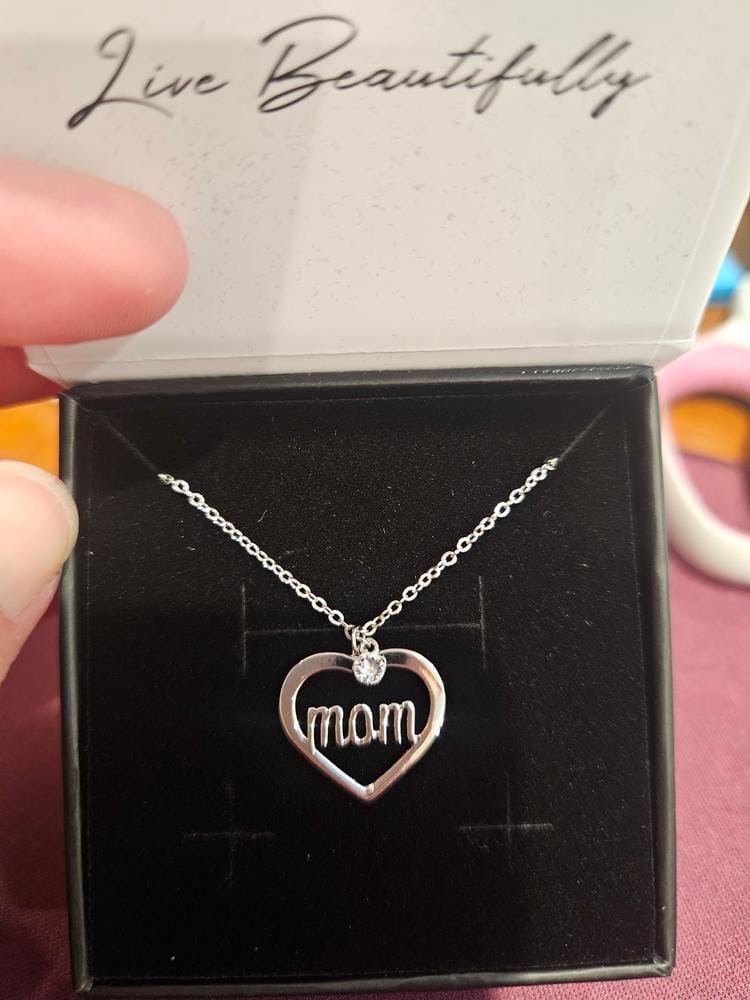 Customer photo review of Melody 18k White Gold Plated Mom Heart Necklace with Swarovski Crystal