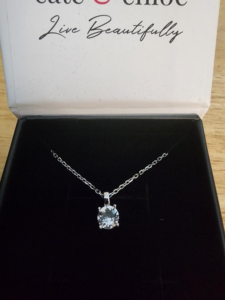 Customer photo review of Araylia 18k White Gold Plated Necklace with Solitaire Round Cut Swarovski Crystal