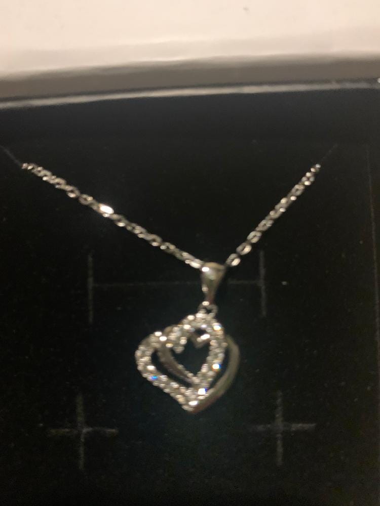 Customer photo review of Angela 18k White Gold Plated Silver Double Heart Necklace with Swarovski Crystals
