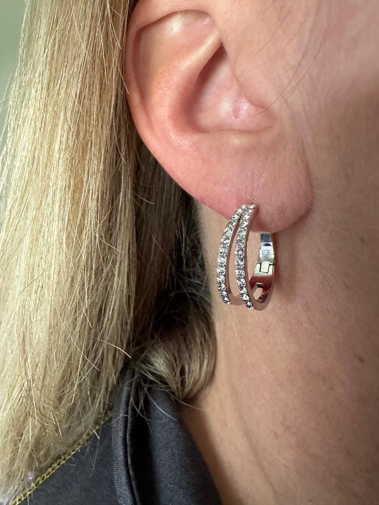 Customer photo review of Helen 18k White Gold Plated 22mm Hoop Earrings with Swarovski Crystals