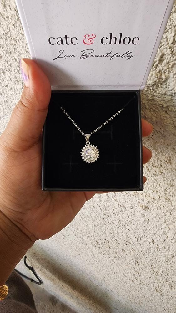 Customer photo review of Cordelia 18k White Gold Plated Silver Pendant Necklace with Simulated Diamond Crystals - Fab Fav Deals
