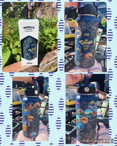 Customer photo review of Lets Wander™ World Explorer Water Bottle + Sticker Set