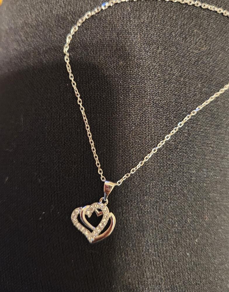 Customer photo review of Angela 18k White Gold Plated Silver Double Heart Necklace with Swarovski Crystals