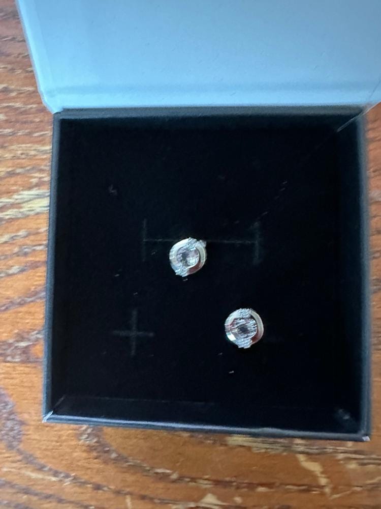 Customer photo review of Zara 18k White Gold Plated Stud Earrings with Round Cut Swarovski Crystals