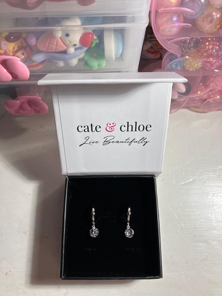 Customer photo review of Georgia 18k White Gold Plated 14mm Hoop Dangle Earrings with Swarovski Crystals