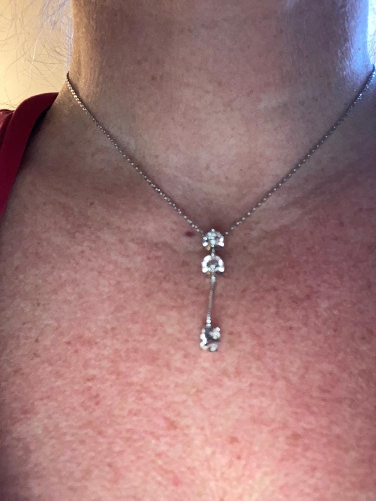 Customer photo review of Sloane 18k White Gold Plated Drop Necklace with Swarovski Crystals