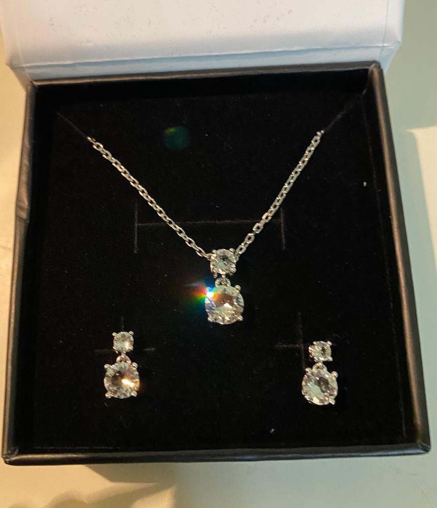 Customer photo review of Jasmine 18k White Gold Plated Drop Necklace with Swarovski Crystals
