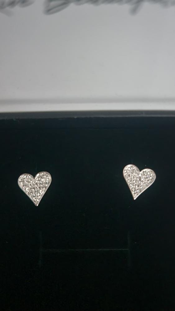 Customer photo review of Cecilia 18k White Gold Plated Silver Heart Stud Earrings with Swarovski Crystals
