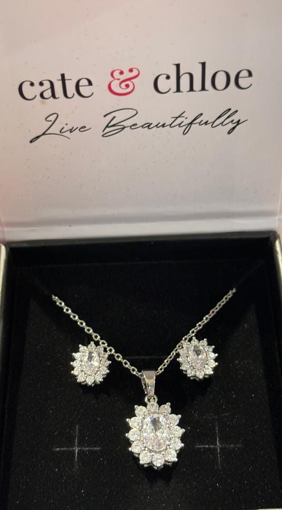Customer photo review of Sage 18k White Gold Plated Stud Earrings and Necklace Set with Oval Cut Simulated Diamond Crystals