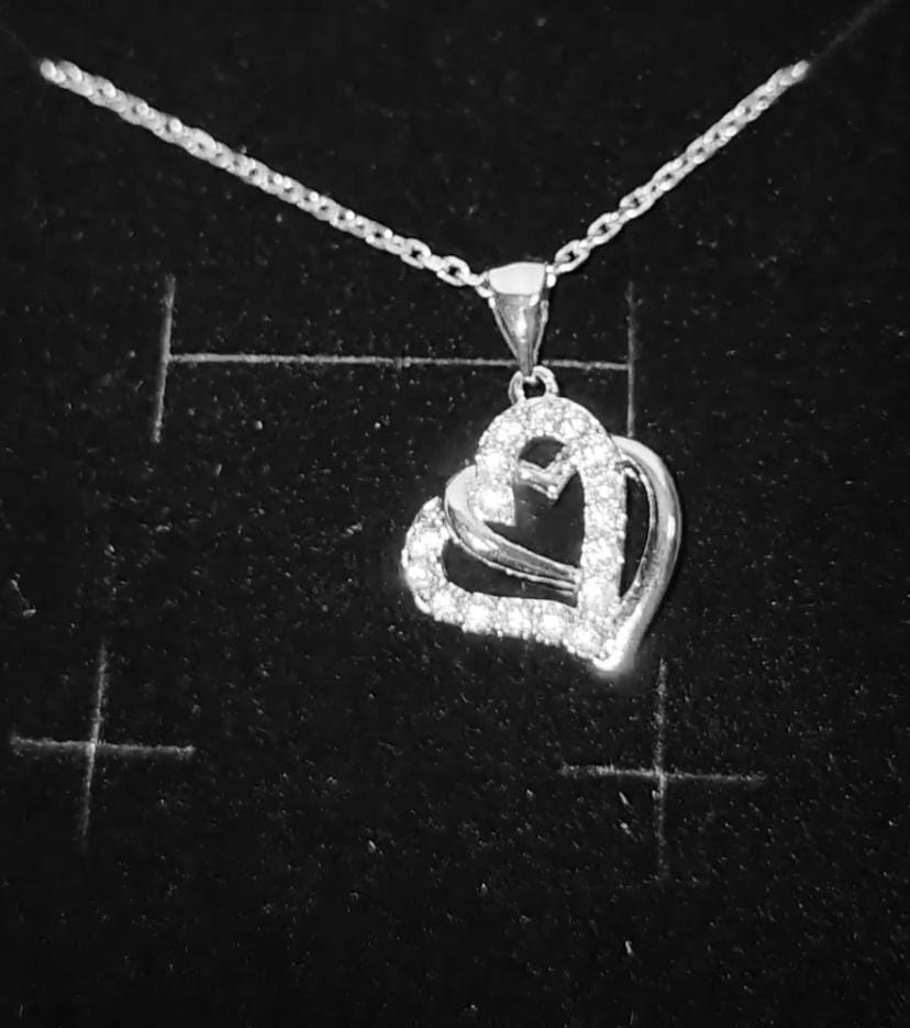 Customer photo review of Angela 18k White Gold Plated Silver Double Heart Necklace with Swarovski Crystals