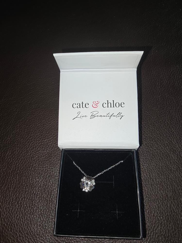 Customer photo review of Khloe 18k White Gold Plated Flower Heart Necklace with Crystals
