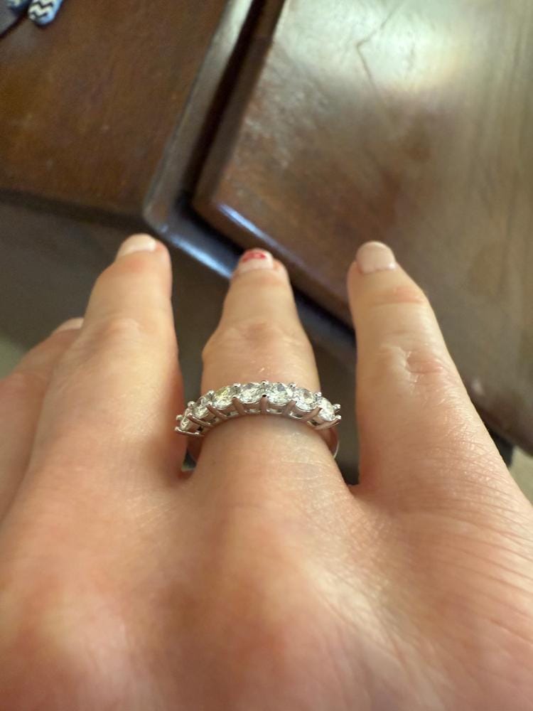 Customer photo review of Moissanite by Cate & Chloe Josephine 0.77tcw Round Cut 925 Sterling Silver 18k White Gold Plated Wedding Band