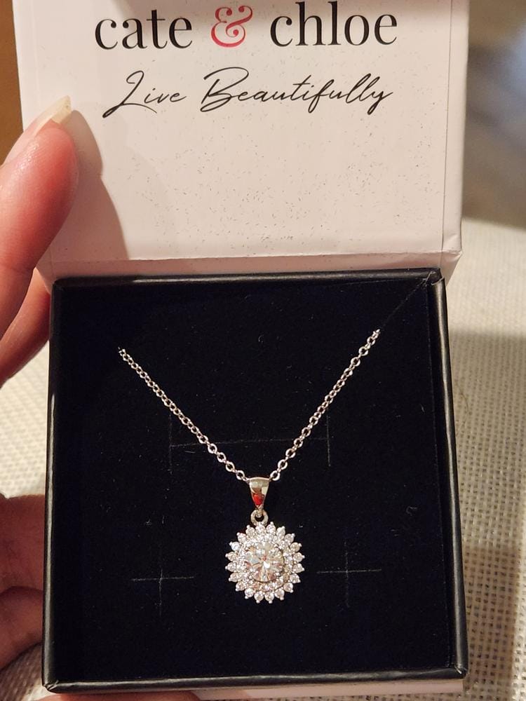 Customer photo review of Cordelia 18k White Gold Plated Silver Pendant Necklace with Simulated Diamond Crystals - Fab Fav Deals