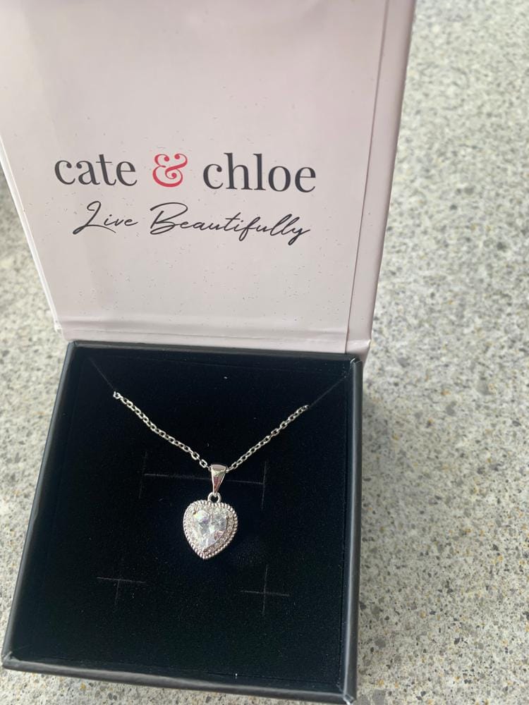 Customer photo review of Coraline 18k White Gold Plated Heart Pendant Necklace with Simulated Diamond Crystals